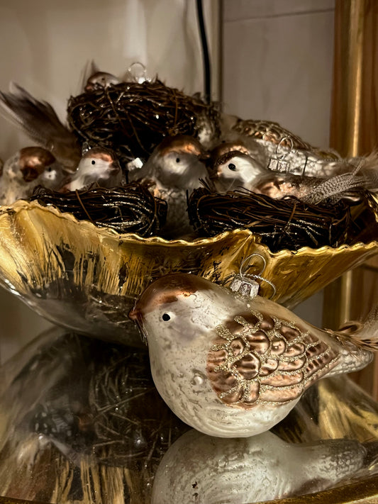 5.5" Assorted Glass Bird Ornament with Feather Tail