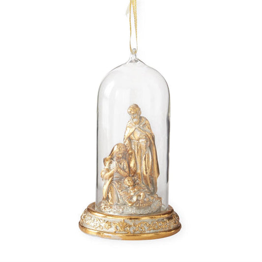 Gold Nativity LED Cloche Ornament