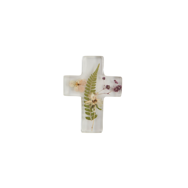 Dried Flower Resin Cross W/Fern