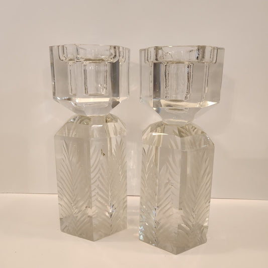 Clear Cut Glass Taper Candleholders