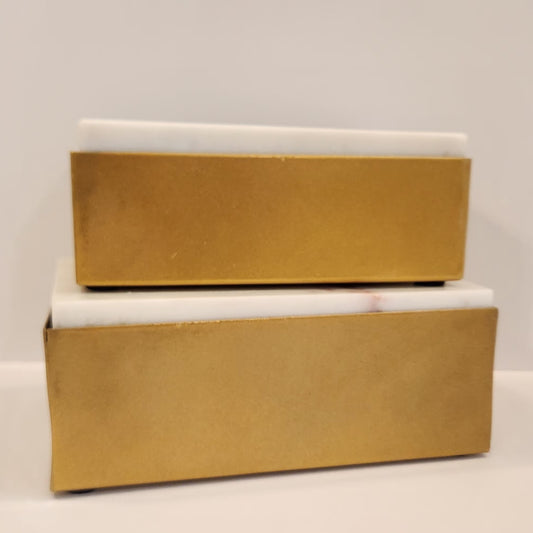Gold Metal Box with Marble Lid