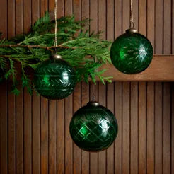 Holiday Green Cut Glass Ball Ornament