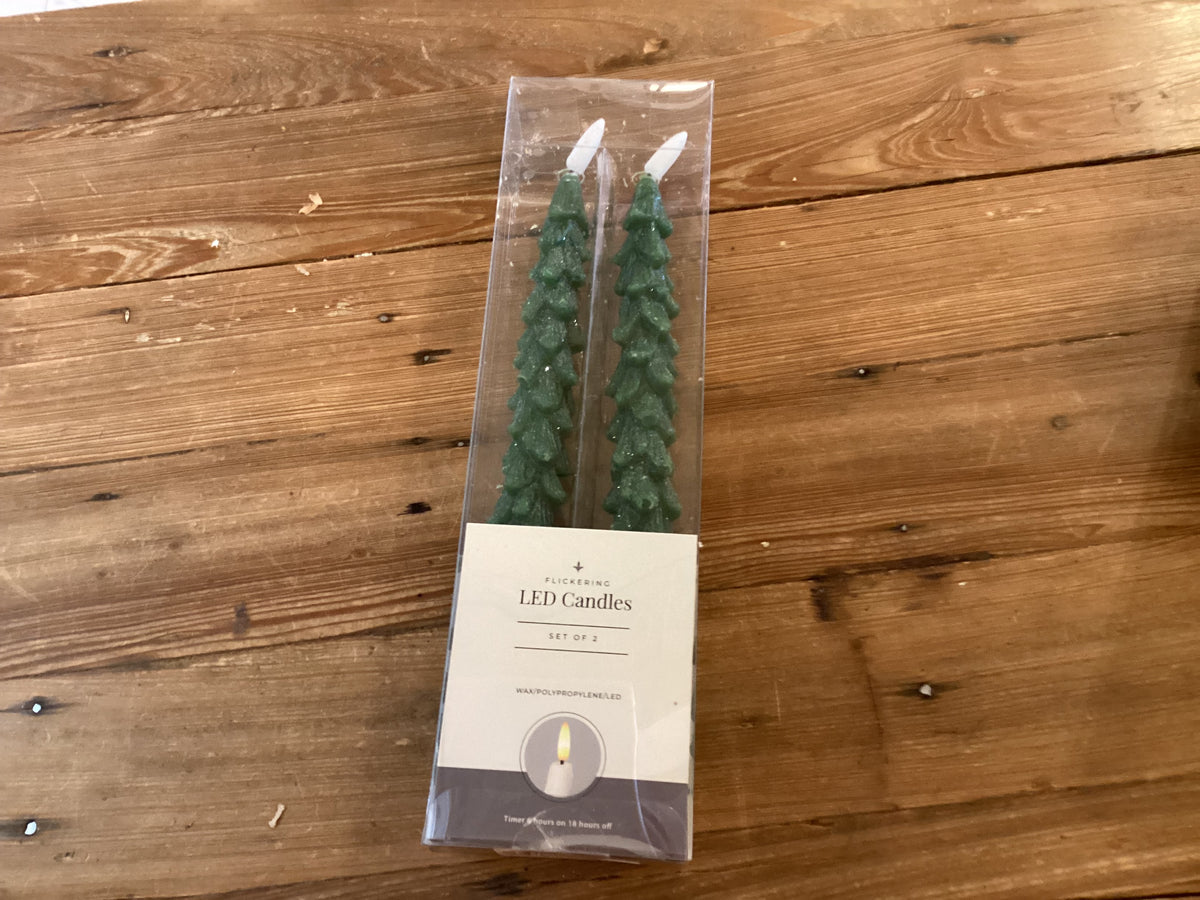 Green Christmas Tree LED Taper Candle