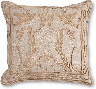 Linen and Velvet Embroidered Pillow