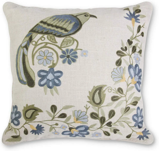 Embroidered Floral Bird Pillow