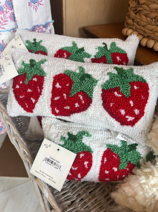 Strawberry Trio Hooked Pillow