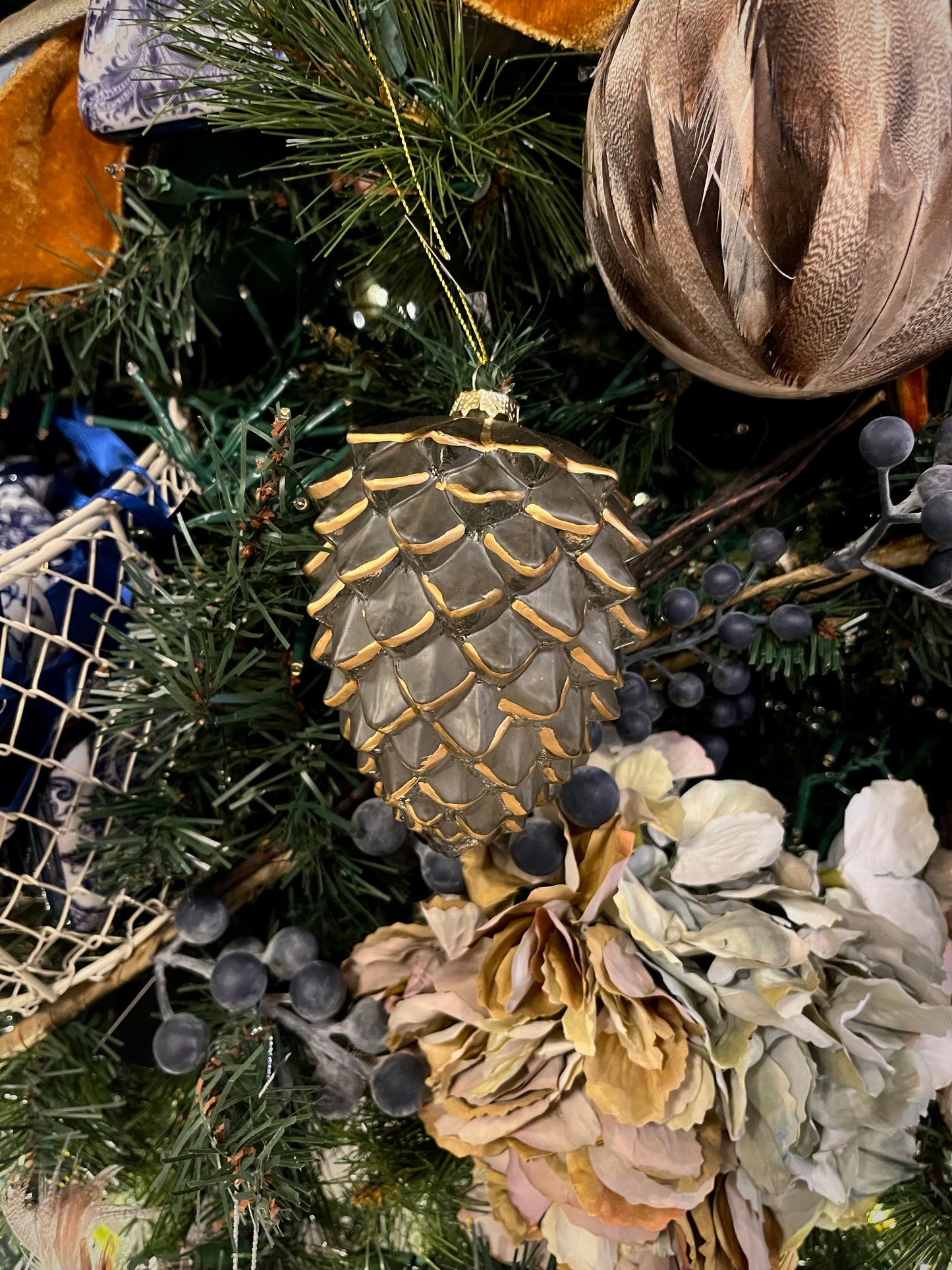 Gold Frosted Glass Pinecone Ornament