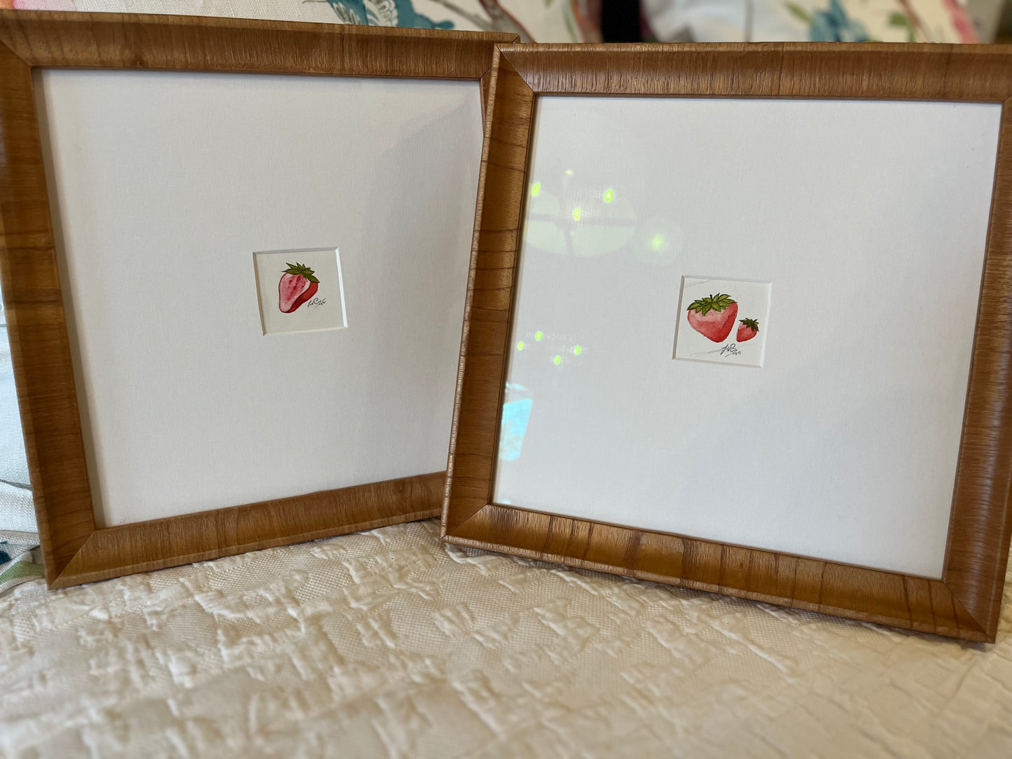Strawberry Watercolor, 10x10 Wood Frame