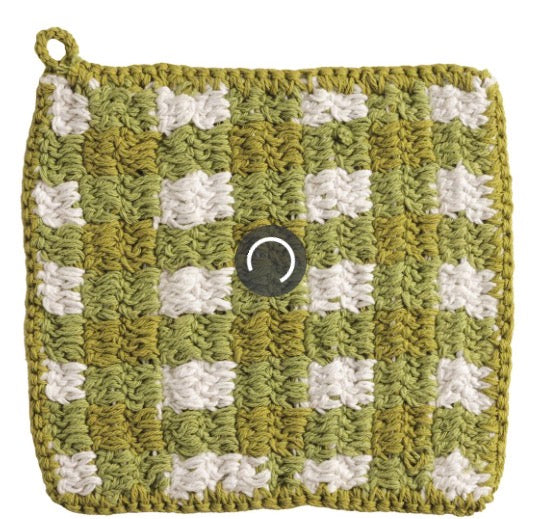 Green Check Crochet Pot Holder