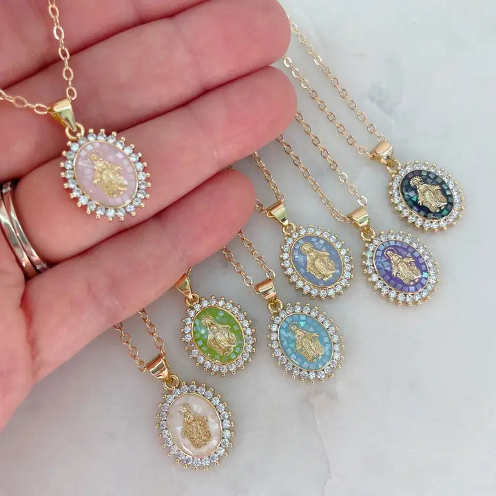 Virgin Mary Sky Blue Necklace