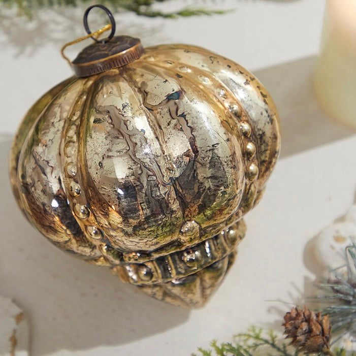 Regal Beaded Antique Gold Glass 5” Ornament
