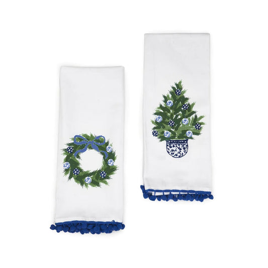 Blue and White Holiday Dish Towel Set