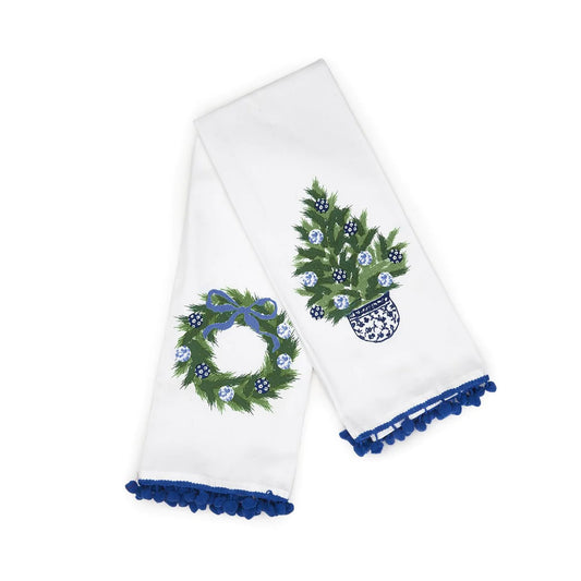 Blue and White Holiday Dish Towel Set