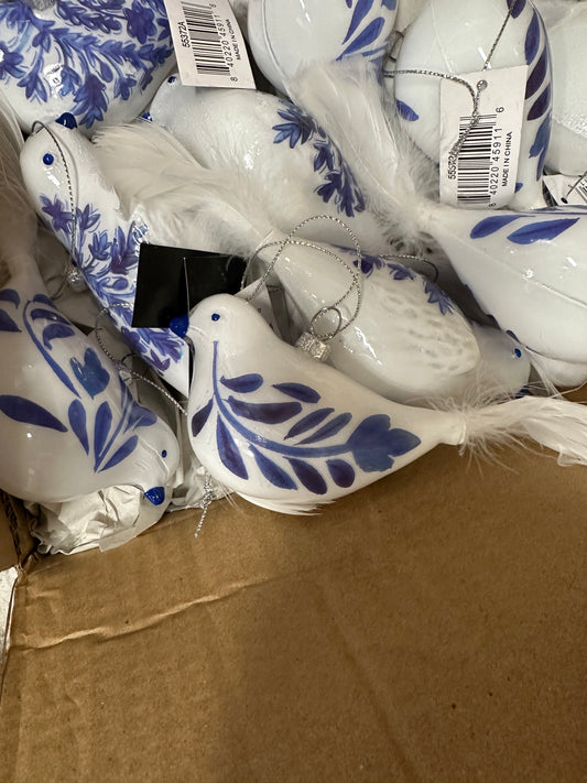 Blue and White Bird Ornament