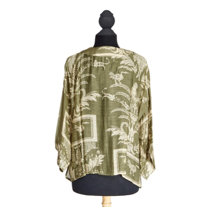 Vintage Damask Sage Short Kimono