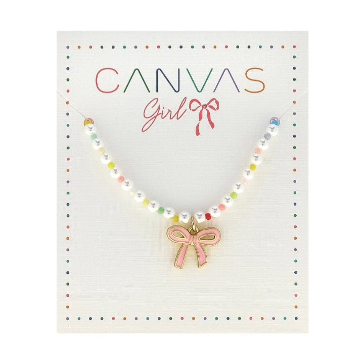 Kid's Enamel Bow Beaded Necklace