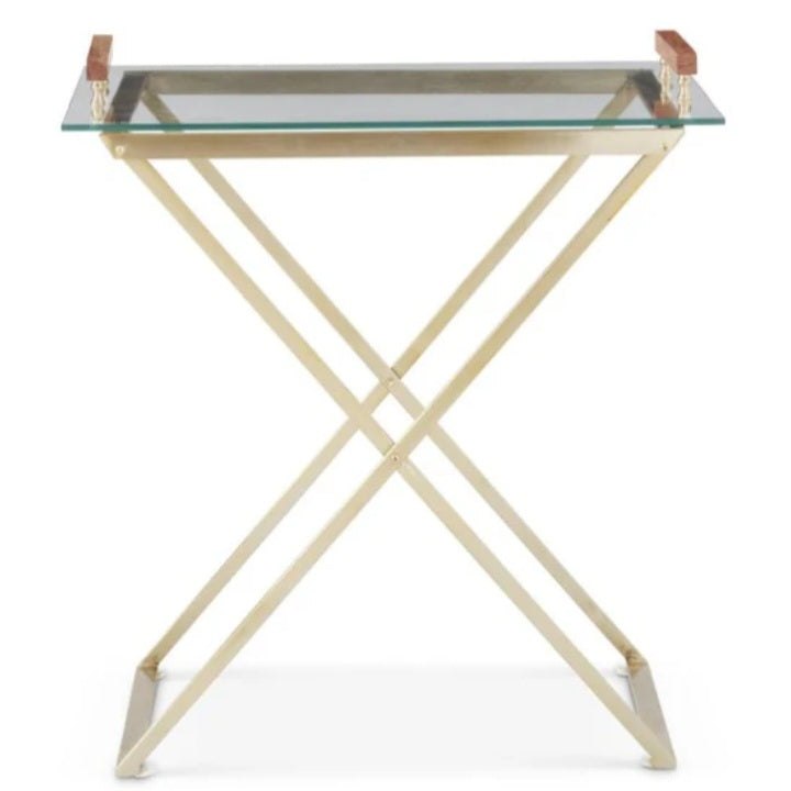 Gold Metal Bar Table w/Glass Tray
