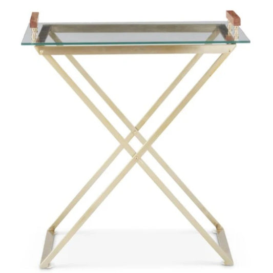 Gold Metal Bar Table w/Glass Tray