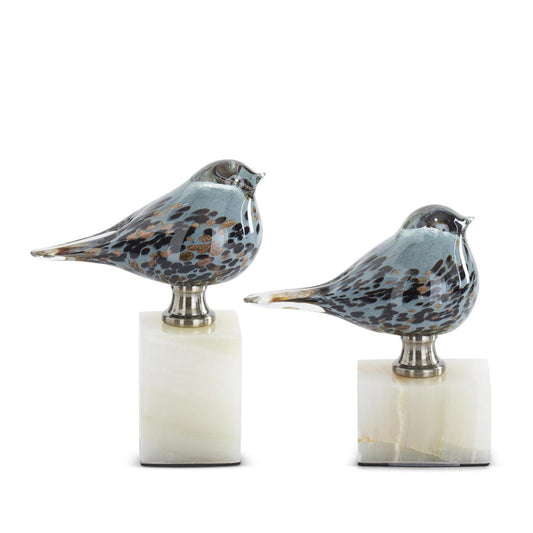 Blue Glass Bird on Marble Base