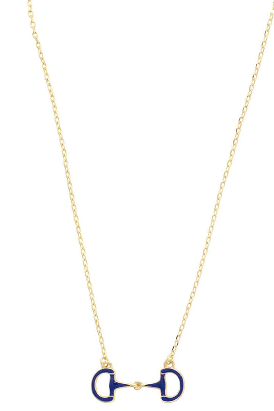 Eclipse Enamel Horsebit Necklace in Navy