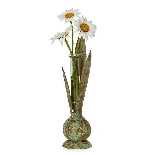 Verdigris Hand Crafted Bulb and Leaf Vase