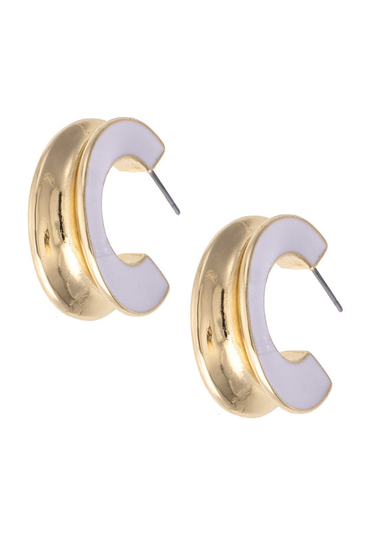 Noel Sculpted Enamel Hoop Earrings in White