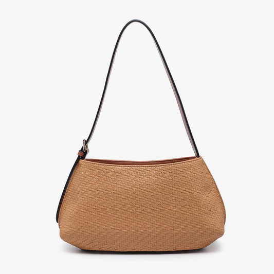 Elsie Faux Woven Shoulder Bag in Khaki