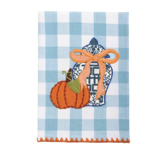 Gingham Pumpkin Applique Topiary Towel