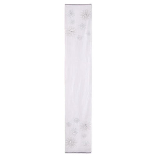 72 inch White Cotton Table Runner with Beaded Snowflakes