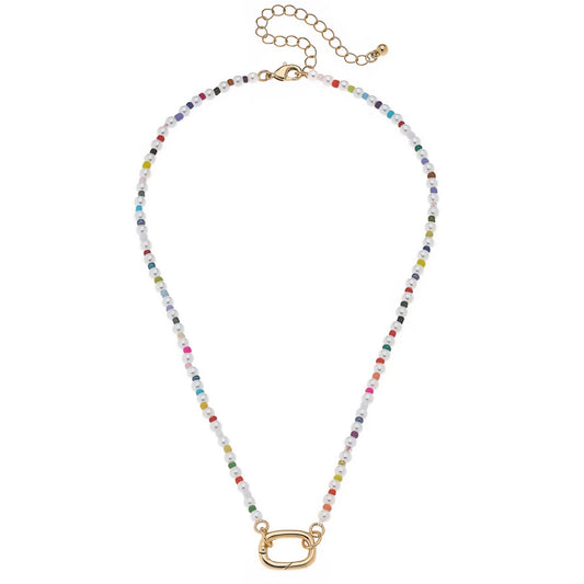 Mini Mazie Rainbow Pearl Charm Necklace Base in Ivory