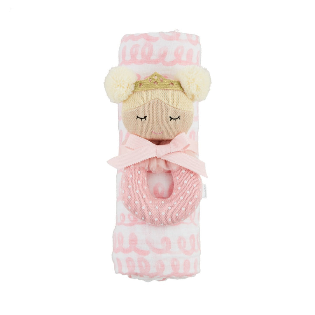 Pink Swirl Swaddle & Rattle Set