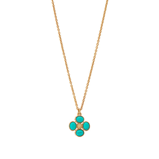Berry Clover Double Sided Charm Necklace - Turquoise