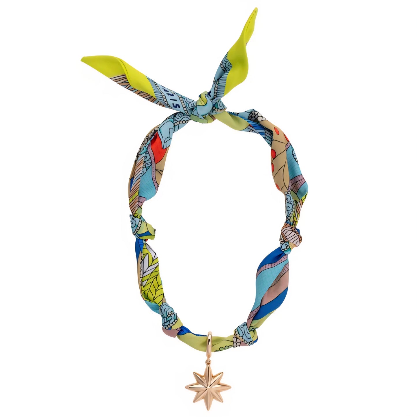 Nova North Star Scarf Necklace in Lime Green/Blue/White