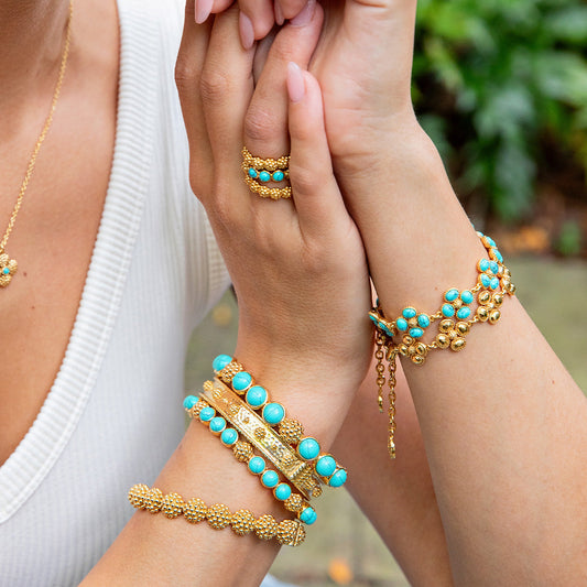 Berry Gem Hinged Bangle - Turquoise