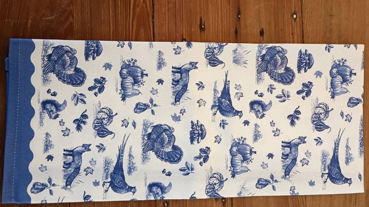 Blue and white Harvest pattern towel