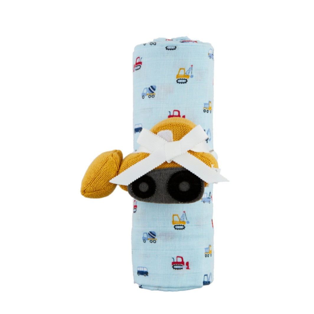Construction Swaddle & Rattle Set
