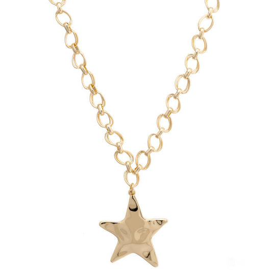 Avery Hammered Star Toggle Necklace in Shiny Gold