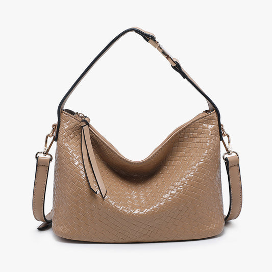 Kinsley Faux Woven Satchel in Tan