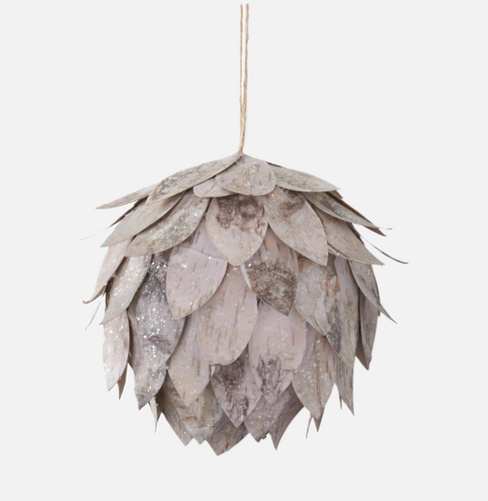 5.25 in Glittered Faux Birchwood Artichoke Ornament