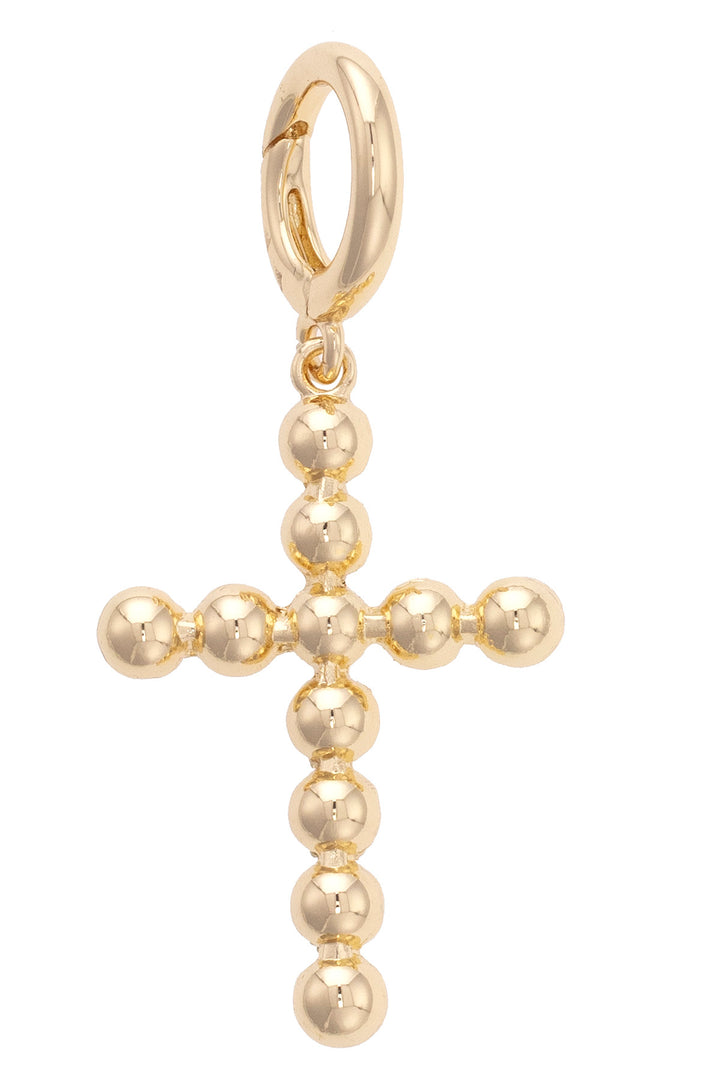 Beaded Cross Pendant in Shiny Gold