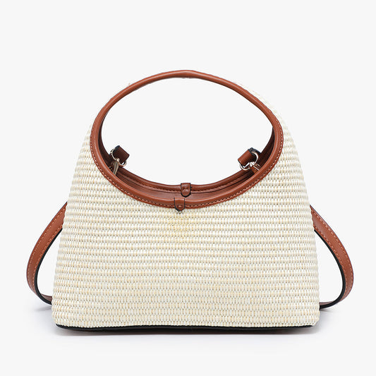 Catalina Rounded Straw Satchel in Natural/Brown