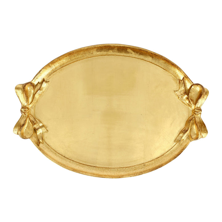 Florentine Wooden Accessories Gold Bow Handles Oval Tray