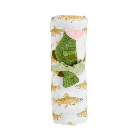 Fish Swaddle & Rattle Set