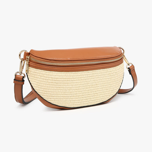 Nevaeh Straw Sling Crossbody in Natural/Brown