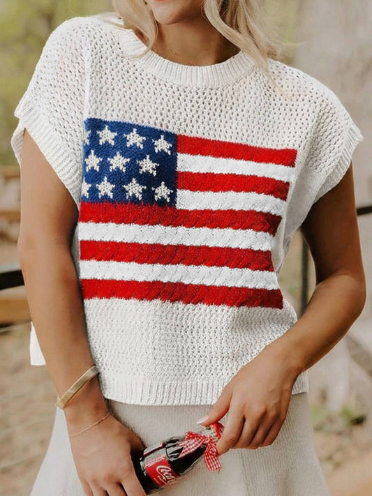 USA Flag Shirt Sleeve Sweater Top