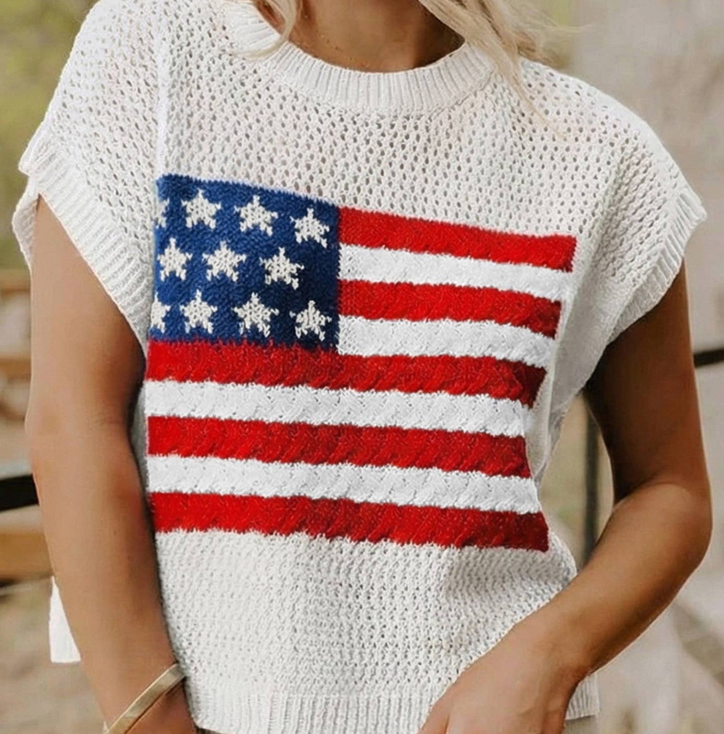USA Flag Shirt Sleeve Sweater Top