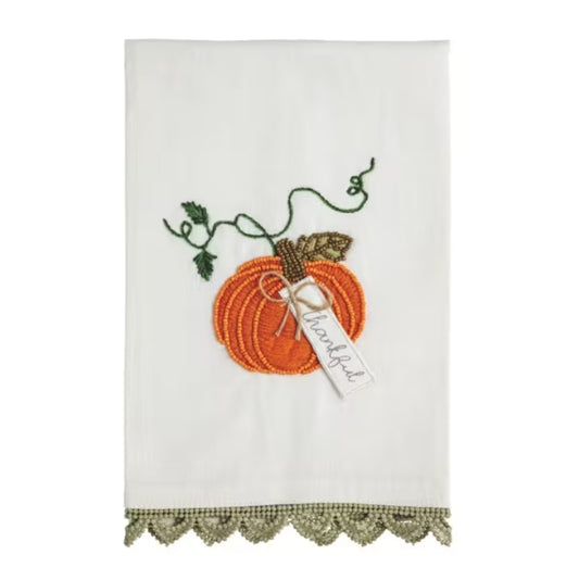 Single Pumpkin Bead Embroidered Towel