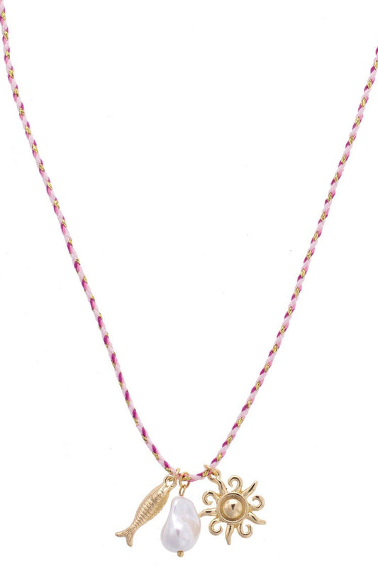 Twisted Rope Sardine Charm Necklace in Pink