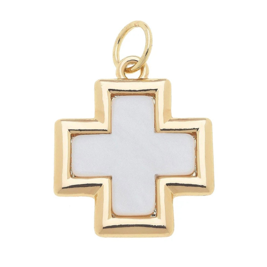 Cross Outline Charm in Mother of Pearl