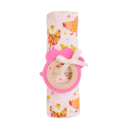 Girl Farm Swaddle & Teether Set